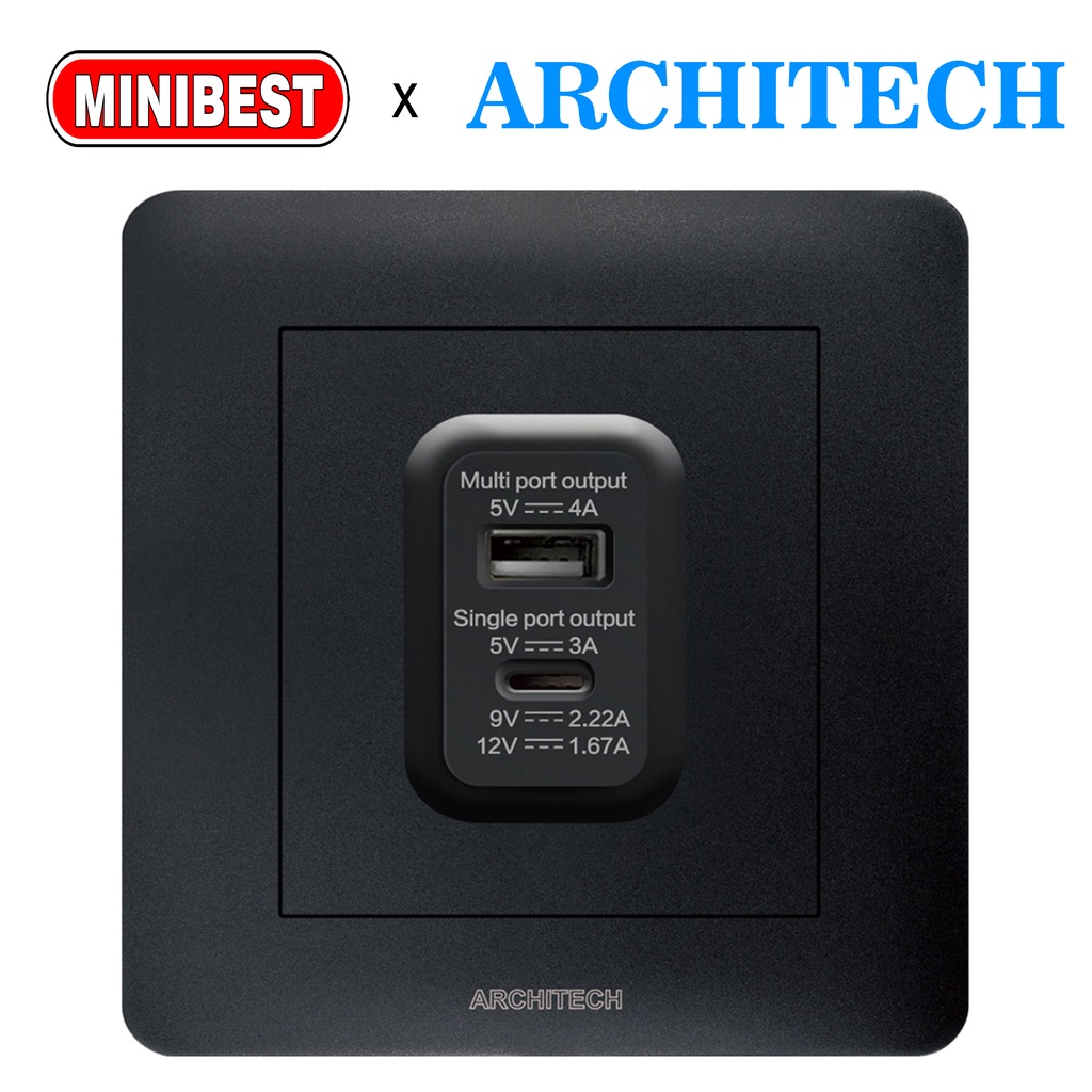 MINIBEST ARCHITECH INFINITY BLACK / SAKLAR USB / STOP KONTAK COLOKAN A63 NEW 2.3