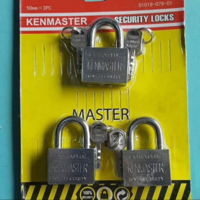 UK.50 mm isi Set 3 . Kenmaster , Kunci Gembok , Master key