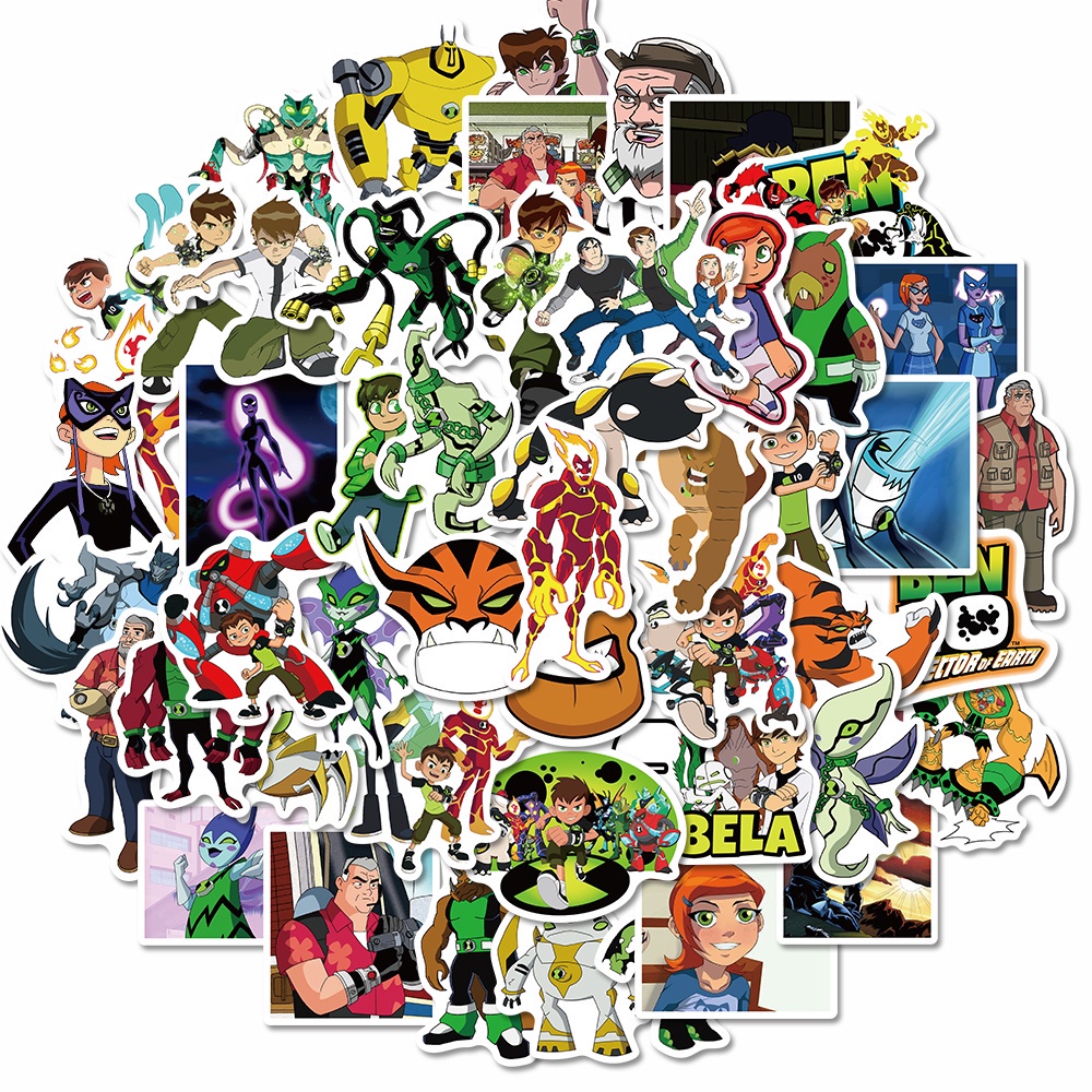 50Pcs Stiker Desain Kartun Anime Ben 10 Tahan Air Untuk Dekorasi Laptop Anak