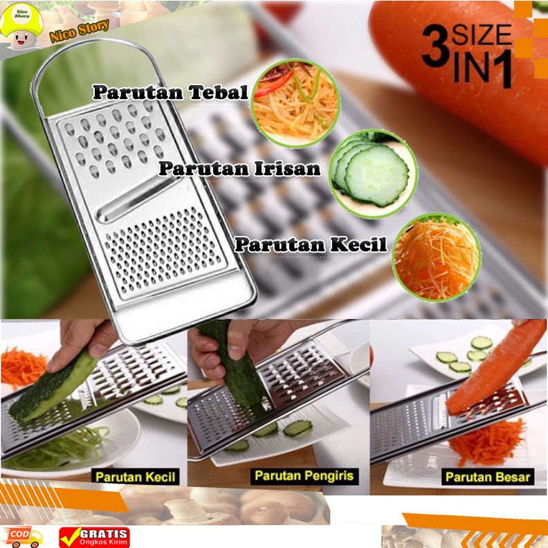 (NCS) Parutan Keju BESAR 3 IN 1 Serbaguna Stainless Steel Parutan Buah Sayur Pengiris Pemarut grater Alat Parut Kelapa Bawang Jahe Multifungsi
