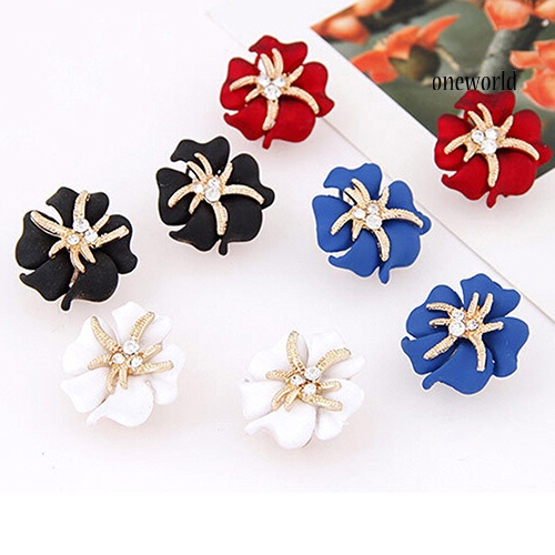 OW@ Women's Elegant Flower Starfish Charm Rhinestone Ear Studs Fashion Earrings Gift