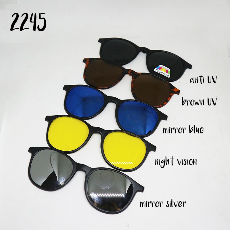 Kacamata 5 lensa CLIP ON 2245 lensa Polarized hitam bisa di pasang lensa minus