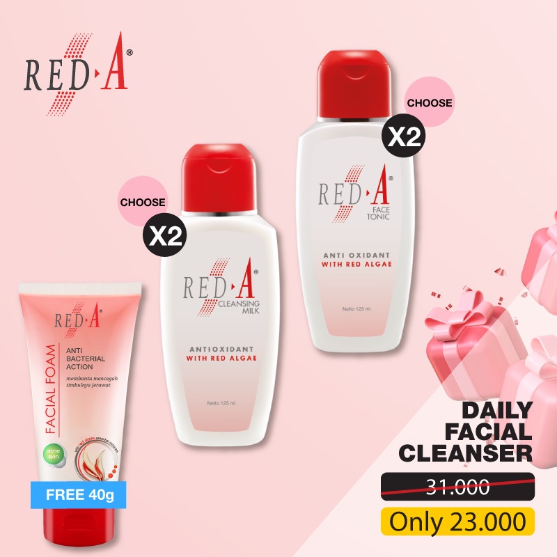 Paket 2 Face Tonic Milk Cleanser Red A Free Facial Foam 40 gram