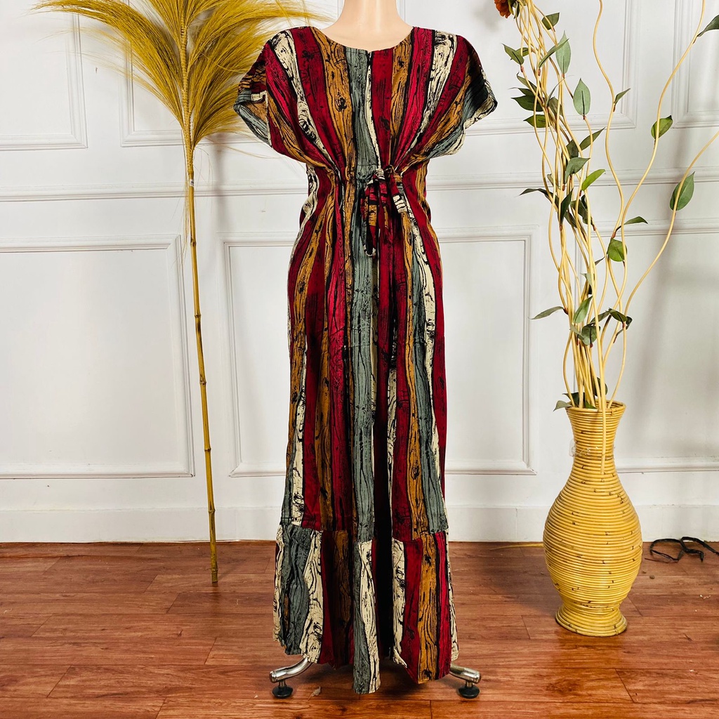 Daster Semata kaki Rayon Manohara Ruffle Busui Panjang Semata Kaki LD 120 Long Dress kekinian - Longdress semata kaki-Salur Maroon