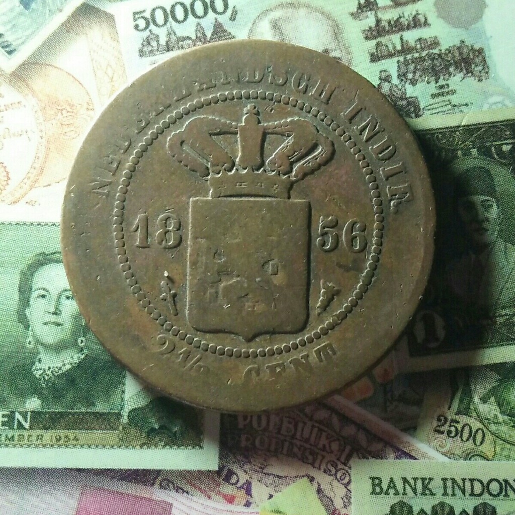 Exc 020 - Koin 2 Setengah Cent Nederlandsch Indie 1856 Key Date Rare