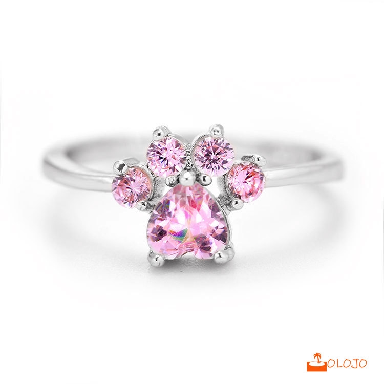 OLOJO Cincin Lucu Kartun Pembukaan Adjustable Cat Paw Print Cincin Perhiasan Tembaga Dilapisi Wanita