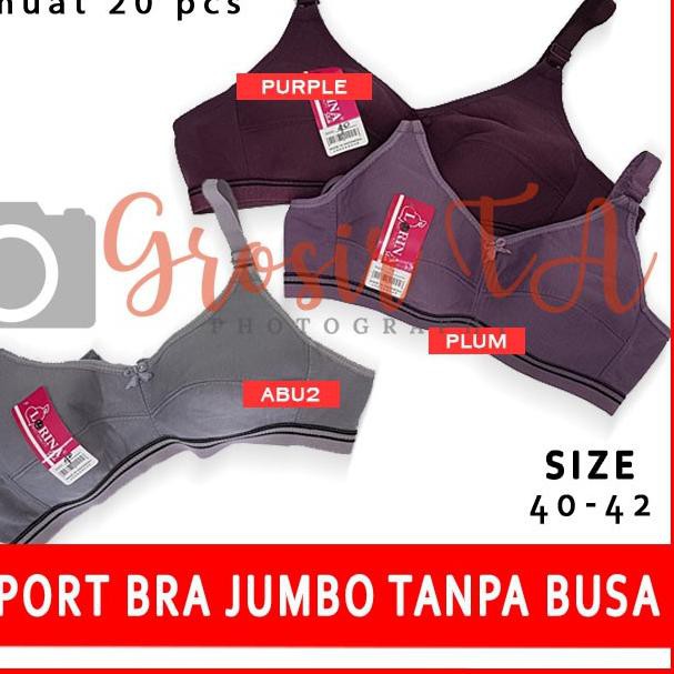 Gratis Ongkir (hxn-770) GTA Lorina Polos Sport Bra Tanpa Busa Bahan Kaos Melar Size Jumbo 40, 42 -