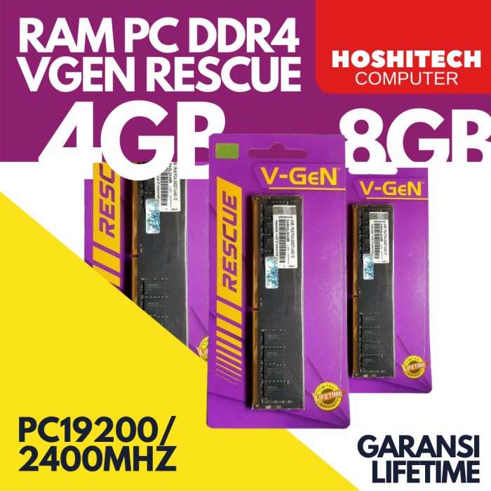 VGeN RAM PC DDR4 4GB 8GB PC19200/2400Mhz LongDimm V-GEN RESCUE