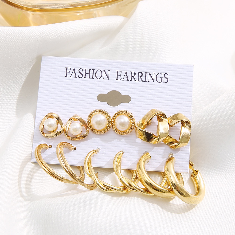 Set Anting Bentuk Geometris Warna Emas Untuk Wanita