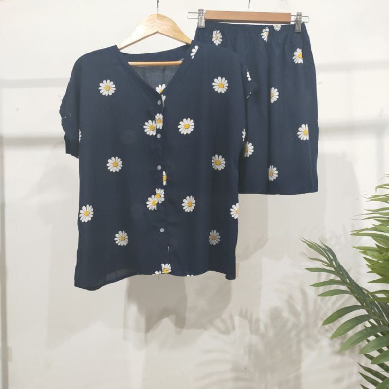 PIYAMA PENDEK RAYON | PIYAMA KANCING | BAJU RUMAHAN MURAH-TB M