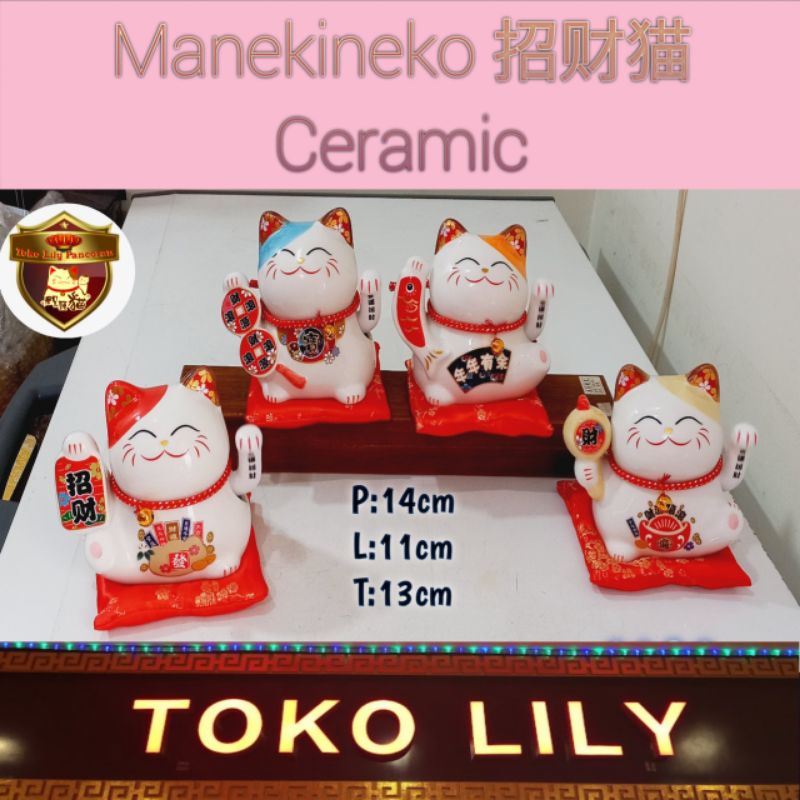 Manekineko Keramik 13cm / Kucing Hoki Keramik / Lucky Cat Ceramic Battery / Kucing Pemanggil Rezeki Keramik Baterai