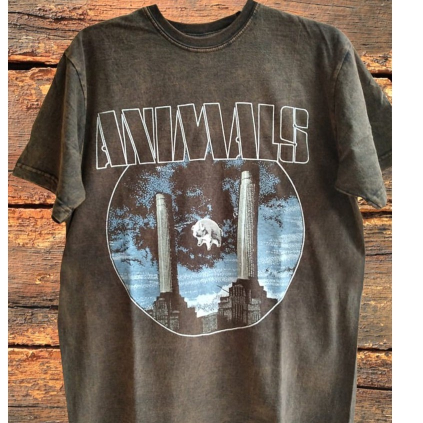 Pink Floyd Animal 80s Vintage Wash Tee Shirt, Kaos Vintage Wash Pink Floyd Animal 80s