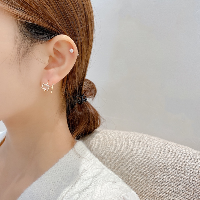 Anting Stud Zircon Geometris Bahan S925 Silver Needle