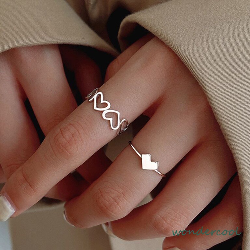Korea Baru Cinta Cincin Wanita Fashion Kepribadian Cahaya Mewah Desain In Tren Jari Terbuka Lingkaran Dua Potong Aksesoris-Won