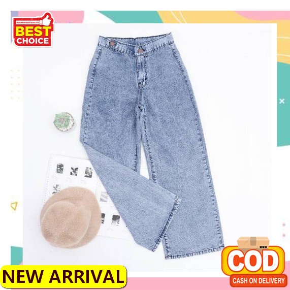 Terbaru!! Caelana Jeans Wanita Kulot Black Bahan Tebal Ala Korea Korean Style Kulot High Waist Terba