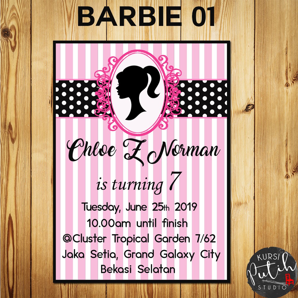 Undangan ulang tahun birthday invitation tema barbie