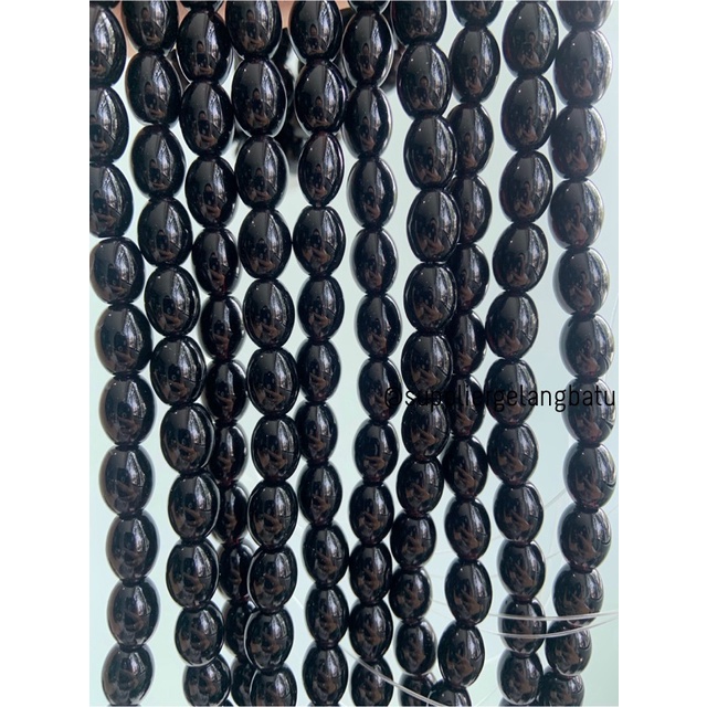 batu alam Penden tabung Black Onyx 8 x 10 mm giok akik indian putih