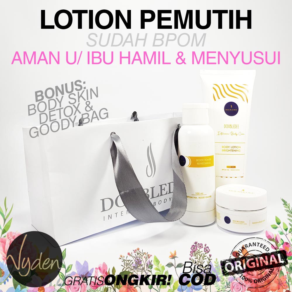 DOUBLEDEE Paket Lotion Pemutih Badan BONUS Glowing Original BPOM Ibu Hamil Menyusui 3 Produk MURAH