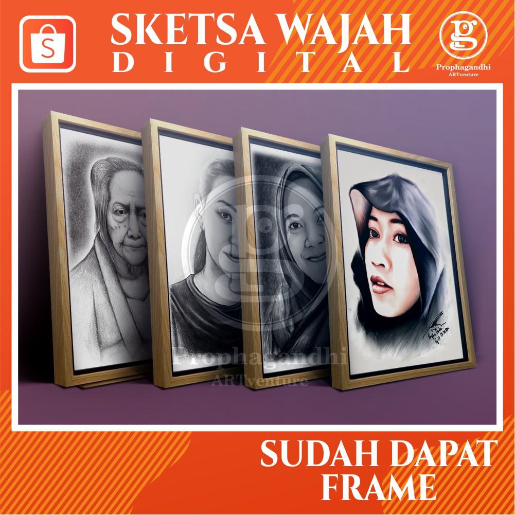 LUKIS SKETSA WAJAH PENSIL digital untuk kado sudah dapat bingkai