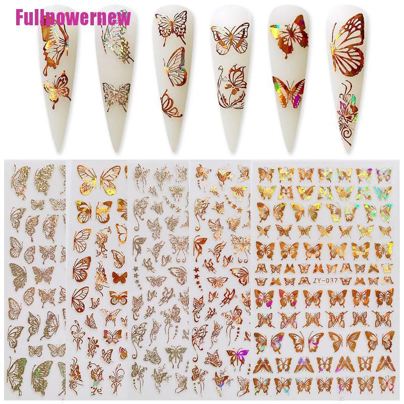 Stiker Kuku Motif Kupu-Kupu Warna Laser Untuk Dekorasi Nail Art / Manicure Diy