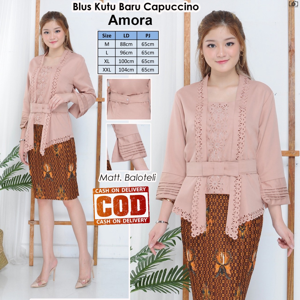 Atasan Kebaya Kutu Baru Modern Hitam|Cokelat|Maroon|Putih / Kebaya Moderen Kondangan Jumbo / Kebaya Akad Nikah Mewah / Kebaya Tunangan Kekinian / Kebaya Wisuda Modern / Kebaya Amora Vechia Theresia-2