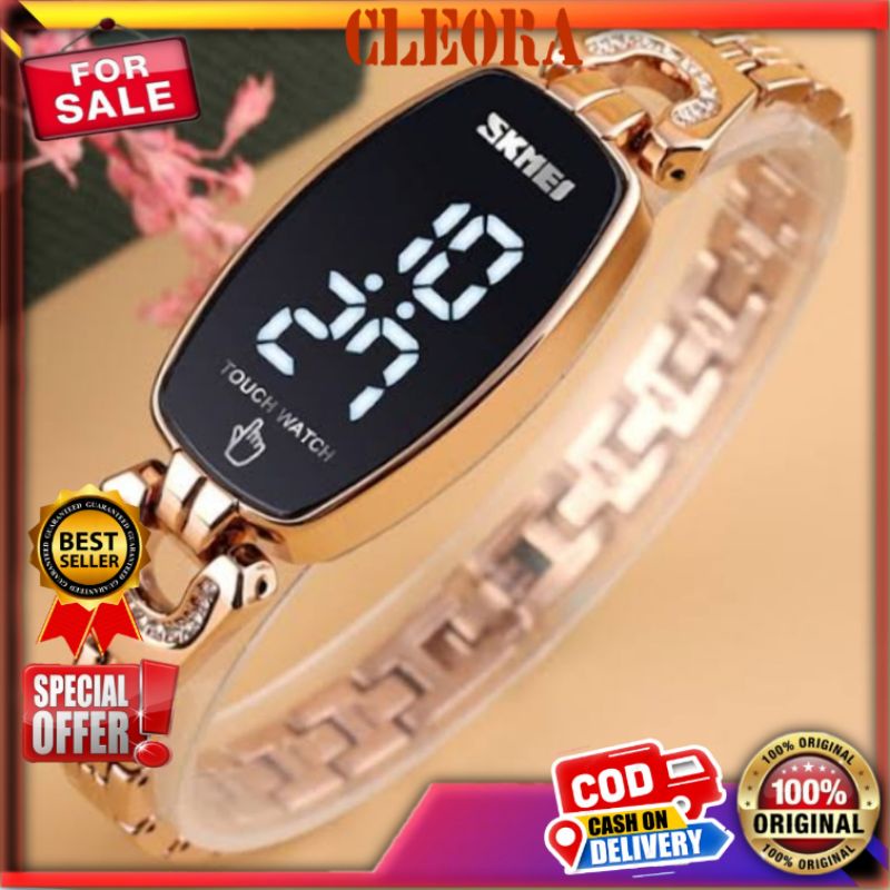 Jam Tangan Wanita SKMEI Touchscreen Led Light Digital Original Arloji Tali Stainless  jm Anti Air Ja