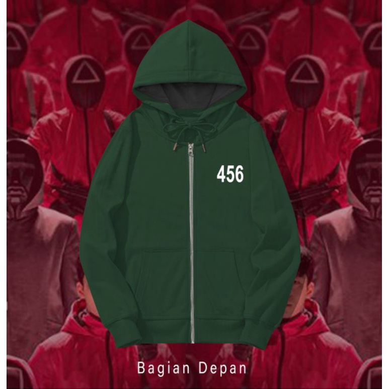 FREE CARD!!ZIPPER HOODIE SQUID GAME GAMBAR DEPAN BELAKANG
