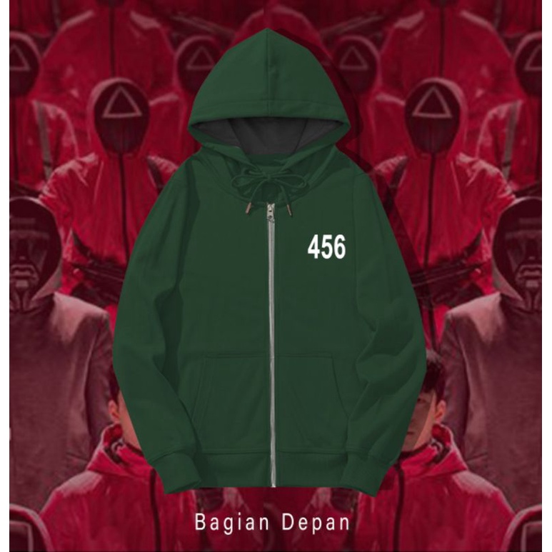 FREE CARD!!ZIPPER HOODIE SQUID GAME GAMBAR DEPAN BELAKANG