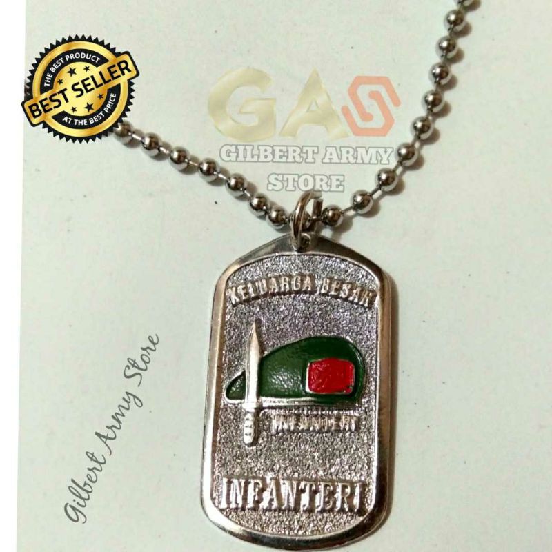 GILBERT ARMY STORE-Kalung Dog Tag Pria Army  Tni Logo Infanteri Titanium Silver Anti Karat MUrah