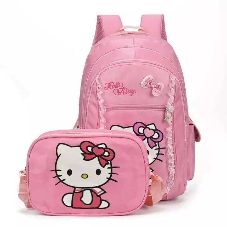 BATOSAI HELLOKITY RENDA - Tas Ransel Anak Perempuan Bahan Dinnir Tahan Air Tas Wanita Sablon Hello Kitty