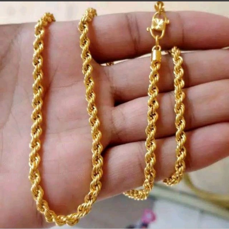 promo cod kalung tambang 30cm-45cm-60cm belapis emas 24k sangat mewah