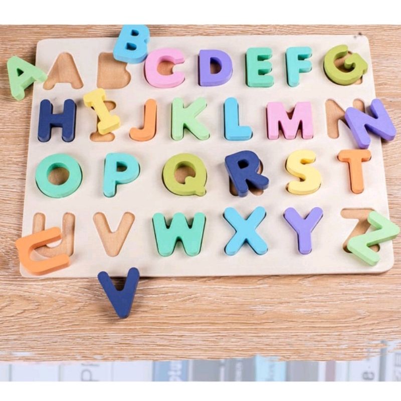 Mainan Edukasi Montessori Anak Puzzle ABC Alphabet Huruf Besar Kecil