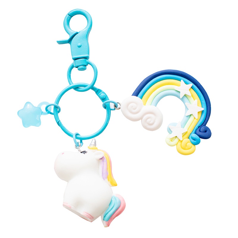 Cute Girl Unicorn Rainbow Flower Pendant Creative Couple Bag Car Key Chain