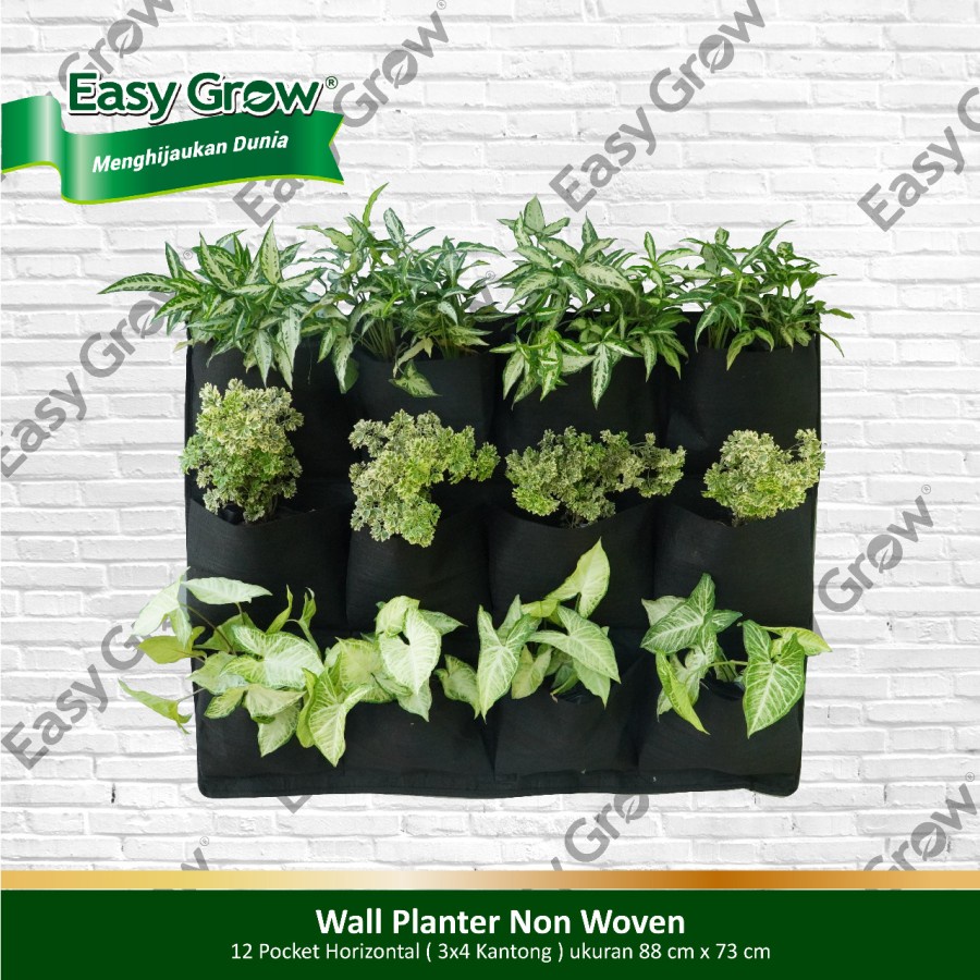 NON WOVEN WALL PLANTER 12 POCKET HORIZONTAL POT DINDING 12 KANTONG