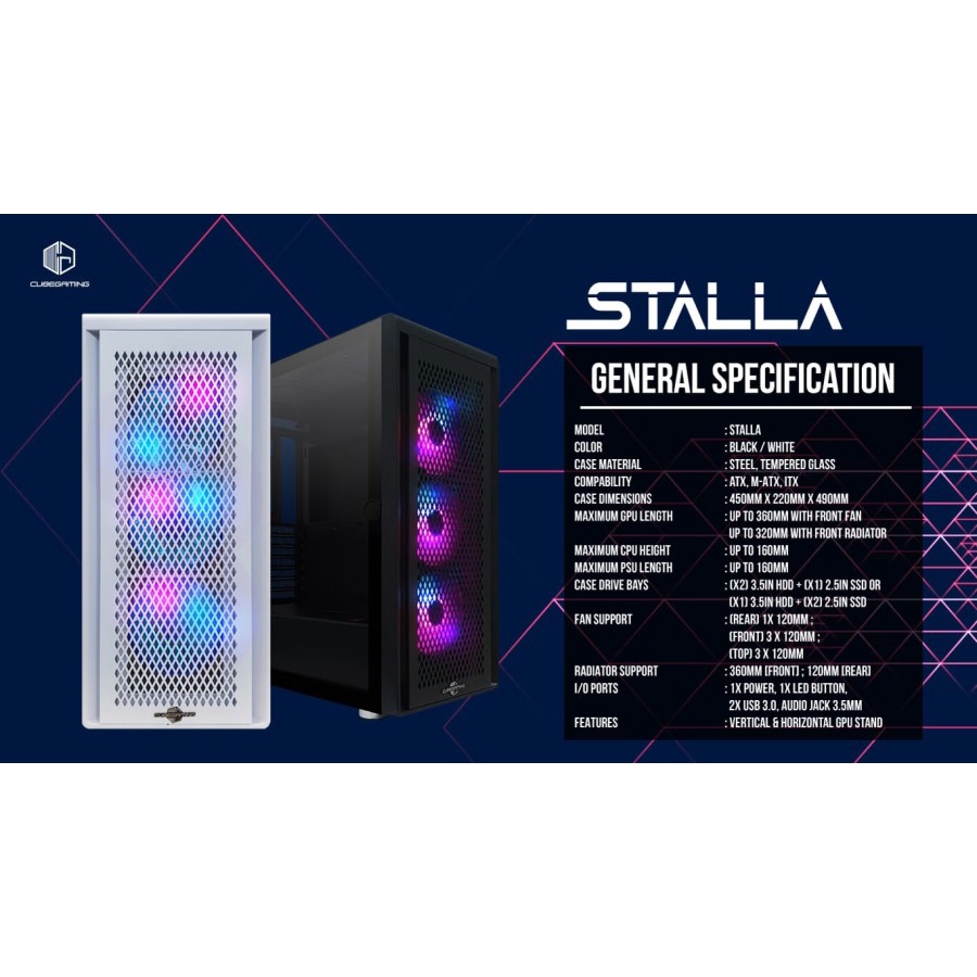 Casing PC CUBE GAMING STALLA WHITE - ATX - Vertical GPU Exclude Riser