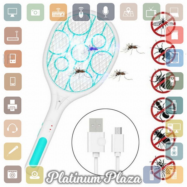 YKPuii Raket Nyamuk USB Rechargeable Lightning Mosquito Swatter Racket - RE9 - Blue`3G4LR0-