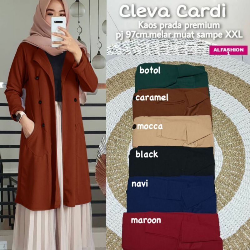 TERLARIS] Kardigan Panjang Kaos Wanita/Cleva Cardy/Outer Panjang Jumbo/Cardigan Musim Dingin Murah/C