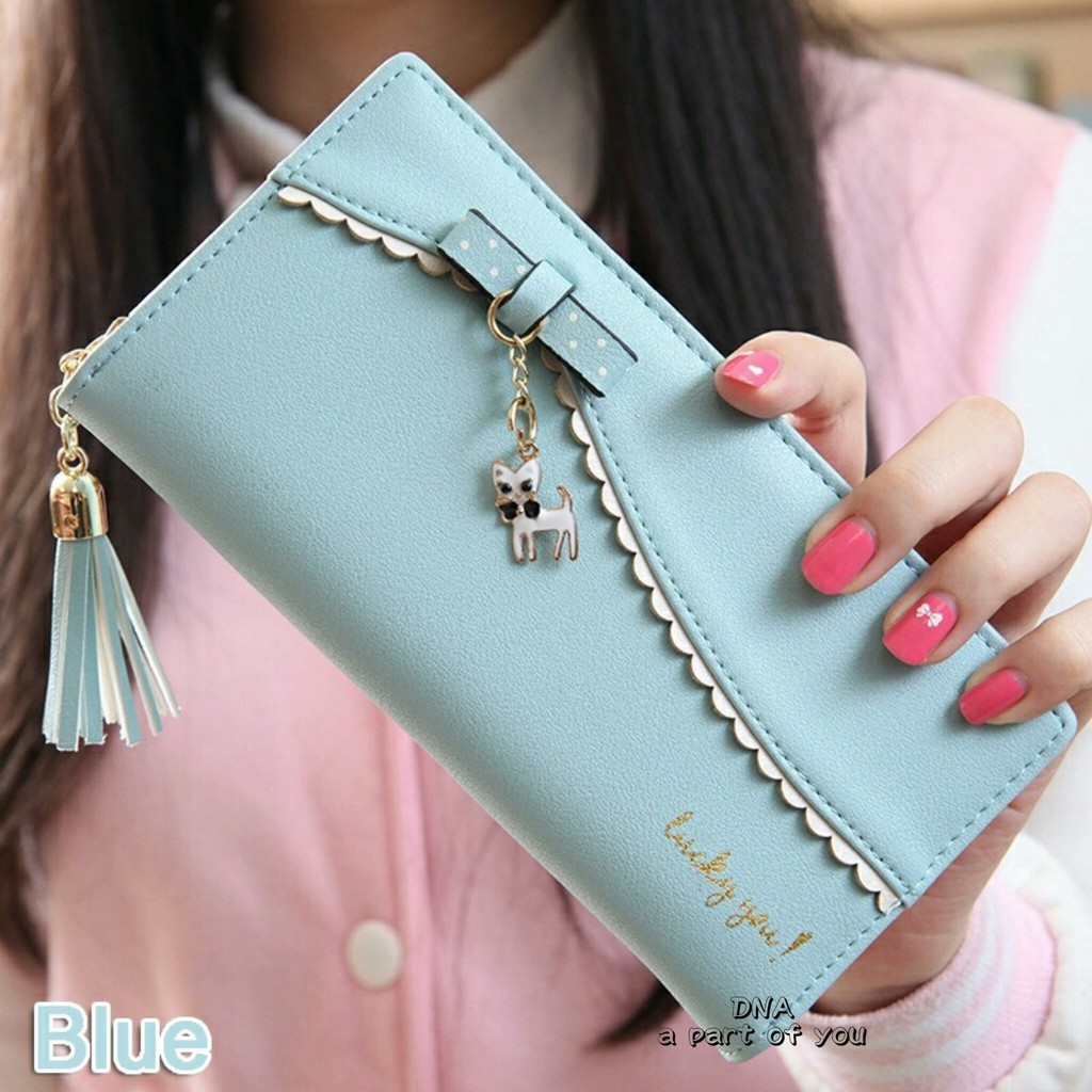 A1 Promo Dompet Wanita Lucu Elegan Bahan Taiga Ukuran 19x9 Warna Ungu Tosca Biru Hitam Fanta Murah