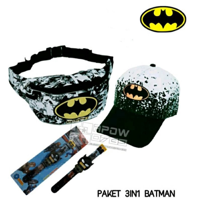 3in1 paket hemat waistbag anak topi bordir dan jam tangan karakter