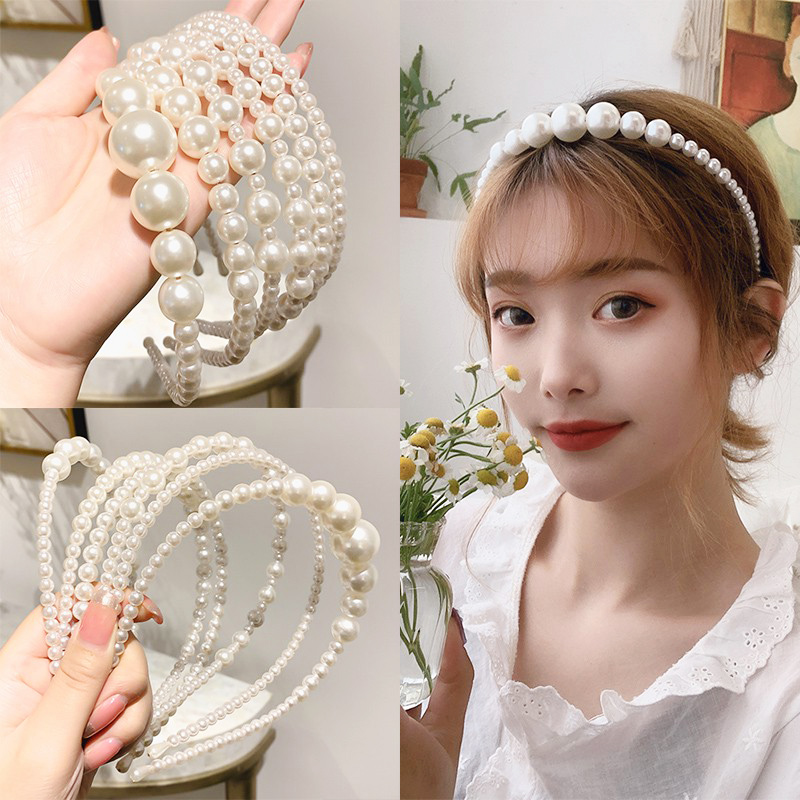 Headband Aksen Mutiara Gaya Korea Untuk Aksesoris Rambut