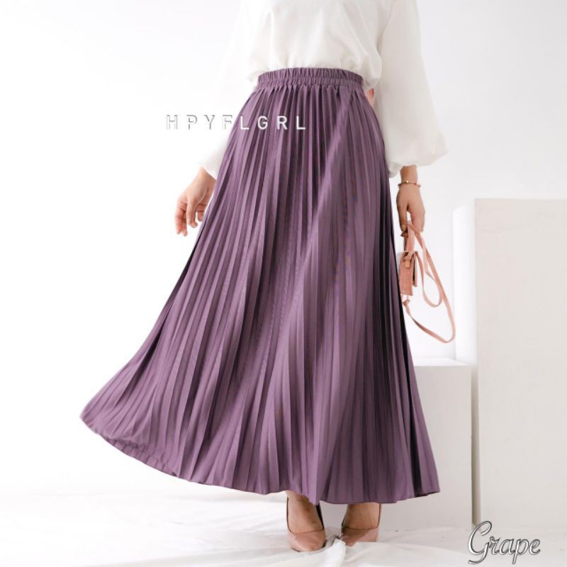 ROK PLISKET MURAH PRISKET PLEATED SALE POLOS REMPEL MUSLIMAH SKIRT ABG FLARE SKIRT MAYUNG FLOWY-GRAPE UNGU