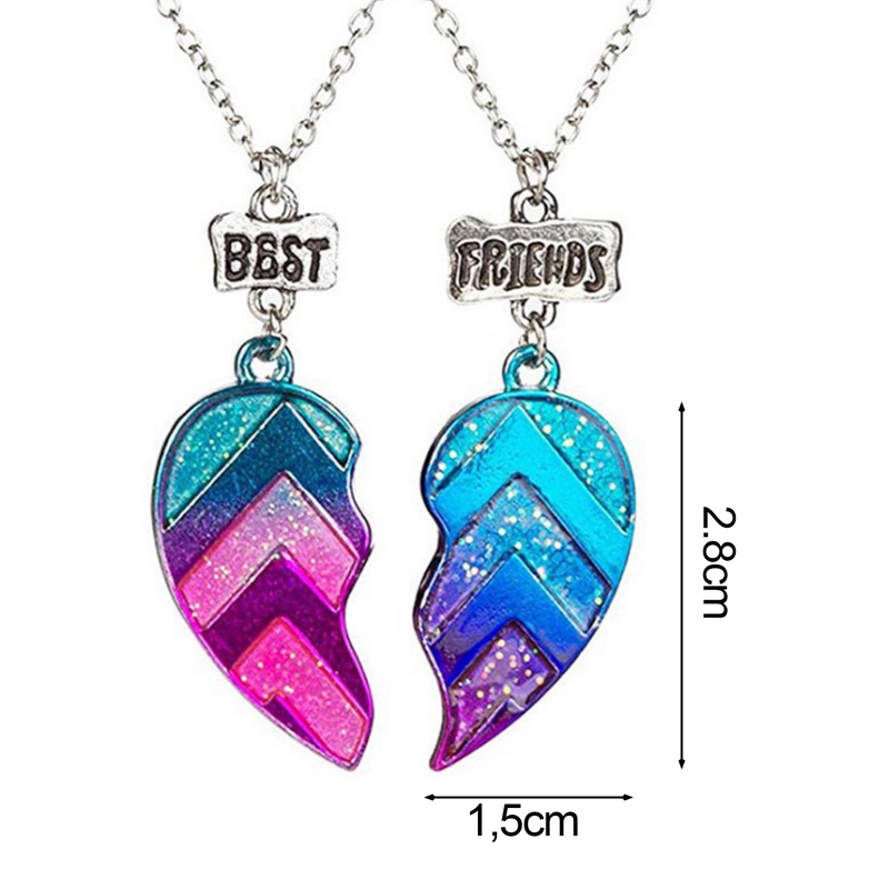 2pcs / Set Kalung Persahabatan Dengan Liontin Bentuk Hati