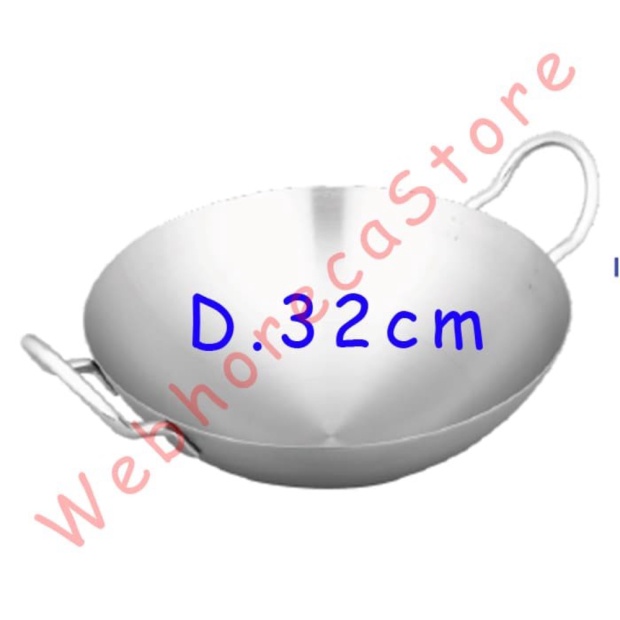 Dijual Bima Asian Chinese Wok 32cm  Kuali Wajan Hongkong Stainless 304 32 cm - Putih Berkualitas