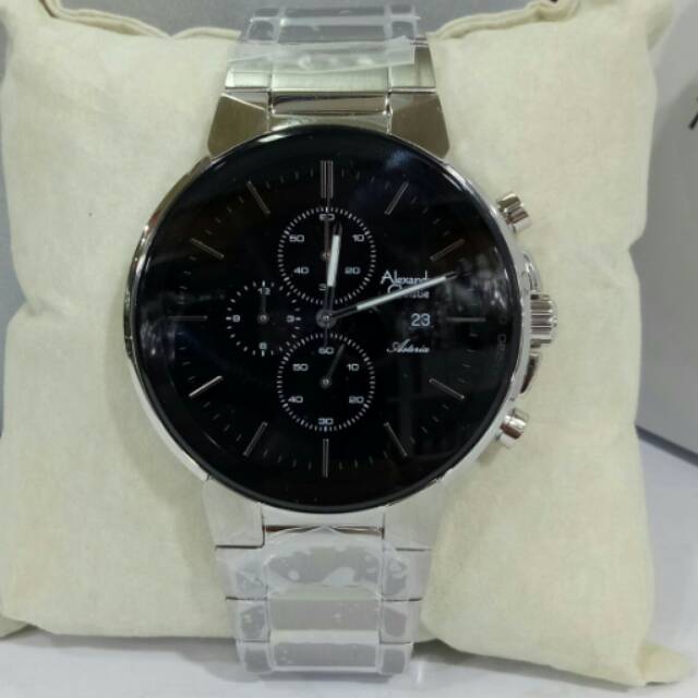 Jam Tangan Elegant Alexandre Christie AC 6462 Silver Black Original