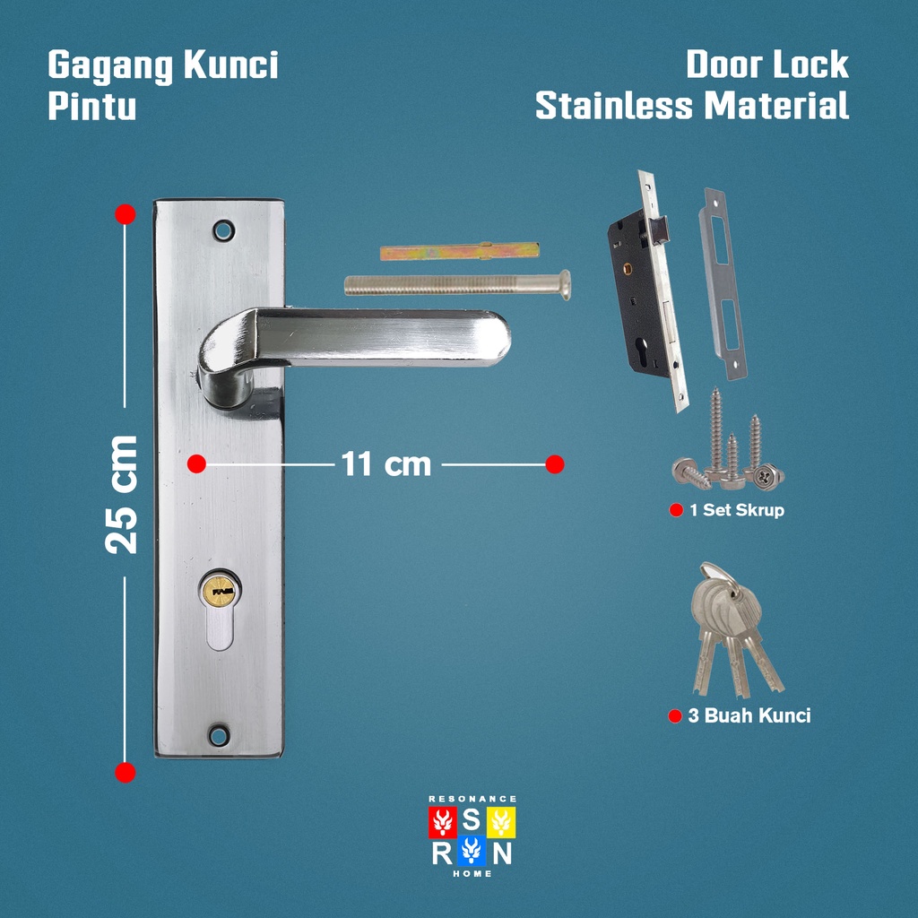 Kunci Pintu Rumah BESAR Gagang Kotak Lengkung 25cm Resonance Home