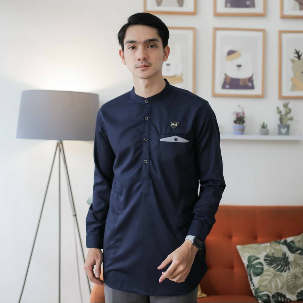 Baju Koko Pria Lengan Panjang syubbanul muslimin Kemeja Muslim Cowok Dewasa Lengan Panjang warna hitam biru coklat navy putih abu-abu size M L XL