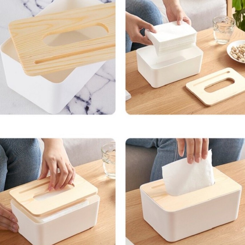 Kotak Tempat Tisu Bahan Kayu Oak / Tissue Box Cover Storage