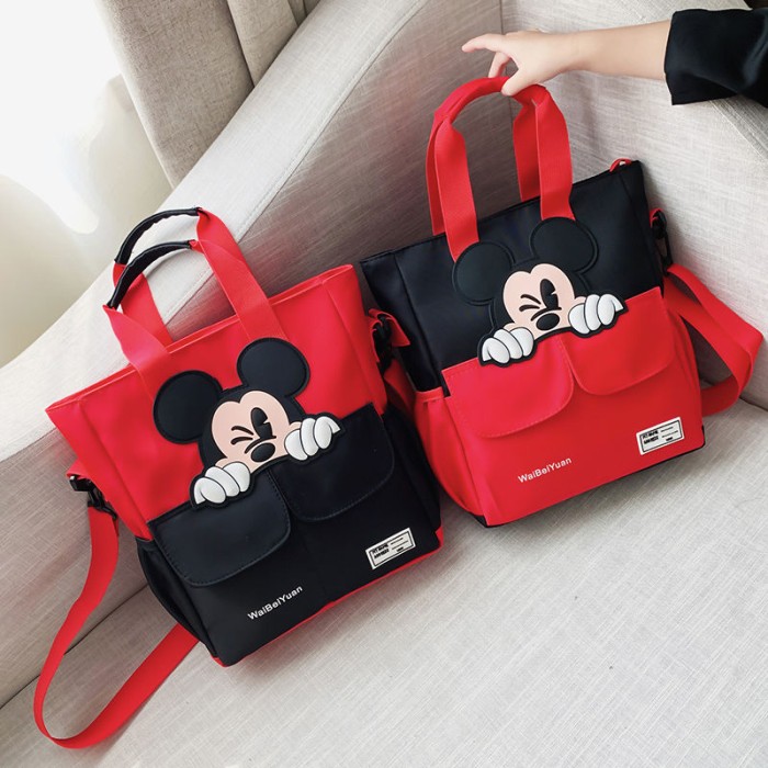 Tas Ransel Wanita Bahan Kanvas Desain Mickey Mouse Kapasitas Besar