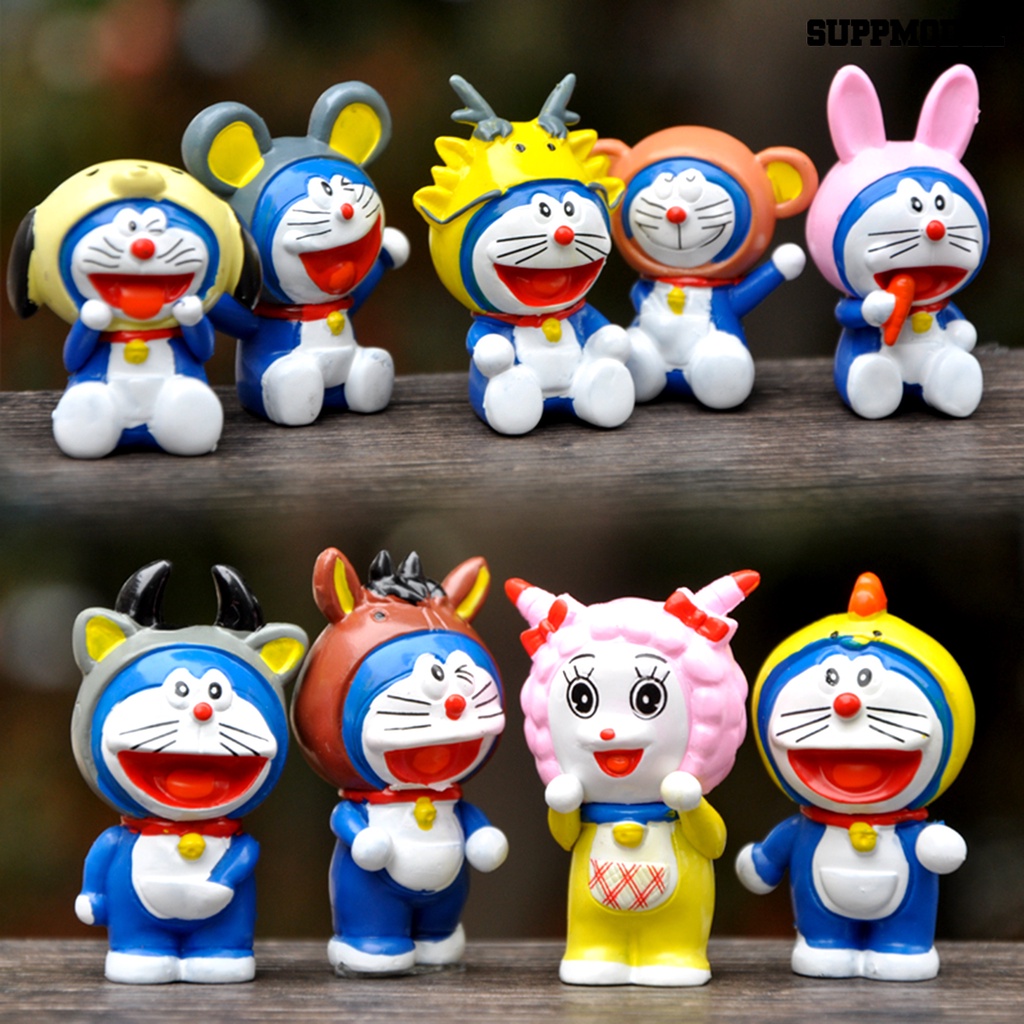 12pcs / Set Mainan Action Figure Model Anime Doraemon Bahan PVC Untuk Anak