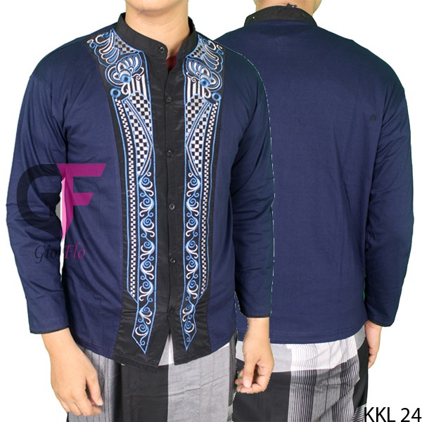 GIOFLO Pakaain Pria Kemeja Muslimin Lengan Panjang Navy Blue / KKL 24